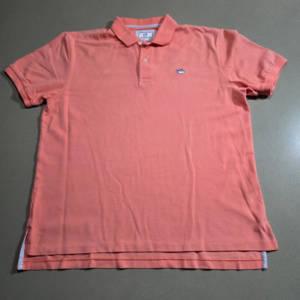 Southern Tide Mens Skipjack Polo Shirt Coral Pink Short Sleeve Size Large